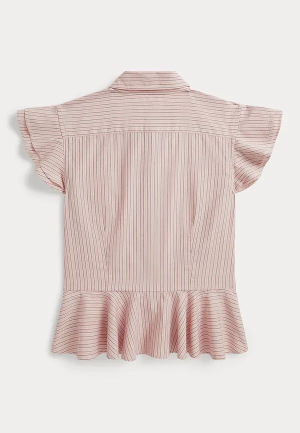 Рубашка с воланами из полосатого хлопка Polo Ralph Lauren, розовый/темно-синий/мультиколор — фото 2