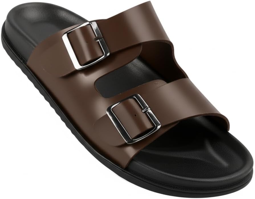 

Мужские повседневные сандалии с зацепом для пальца, из искусственной кожи с регулируемой пряжкой Generic, коричневый