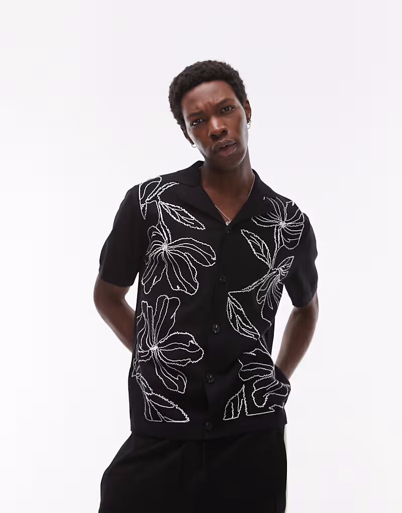 

Футболка Topman с вышивкой спереди черного цвета