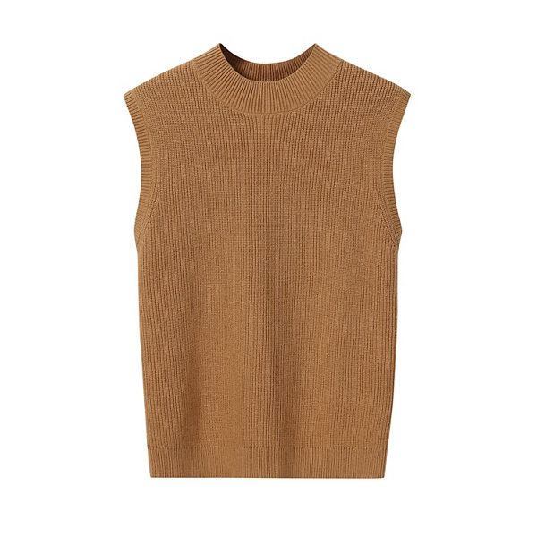 

Женский вязаный топ-жилет с ребристым воротником Clearflower, Light Brown