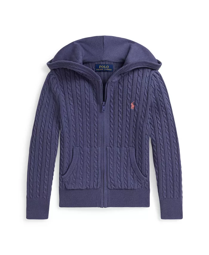 

Детская худи с кабельным узором на молнии для малышей и девочек Polo Ralph Lauren, синий