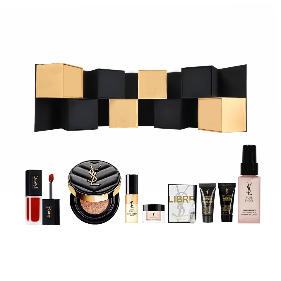 Набор косметики для женщин SAINT LAURENT, Lip Balm #7B+Leather Air Cushion B20# Formal Wear, Perfume Magic Cube Gift Box Set — фото 4