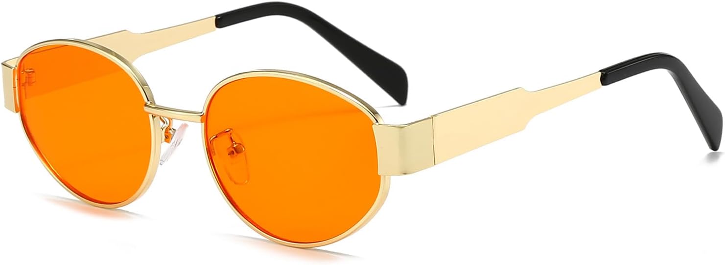 

Солнцезащитные очки YAMEIZE в стиле ретро 90-х годов, овальные, с металлической оправой, классические круглые, для женщин и мужчин, с защитой UV400, для активного отдыха, Gold Orange
