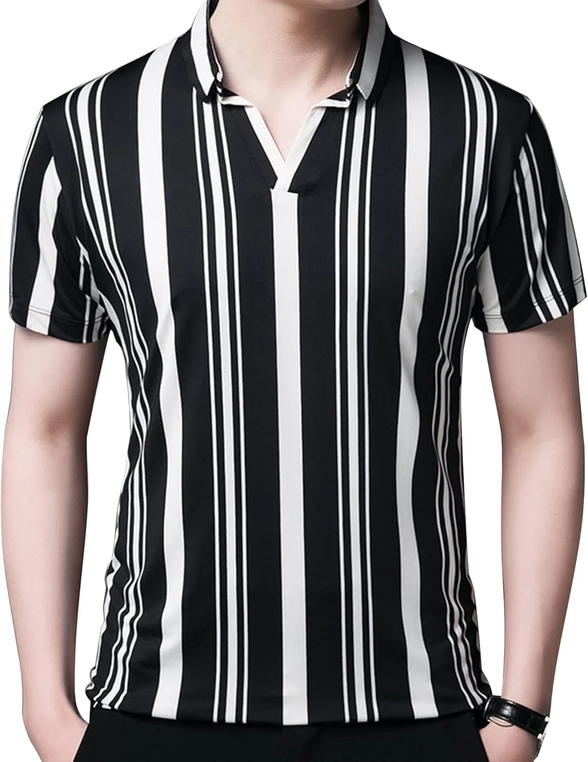 

Мужская полосатая рубашка V-образным вырезом Slim Fit Gsywaipei