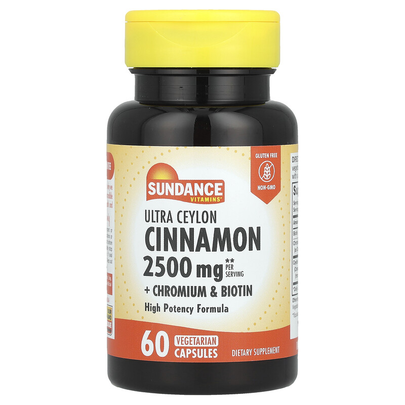 

Sundance Vitamins, Ультрацейлонская корица с хромом и биотином, 60 вегетарианских капсул