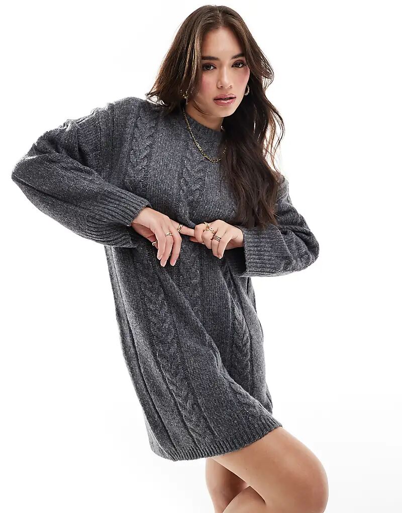 

Мини-платье ASOS DESIGN с круглым вырезом и косами, антрацитового цвета