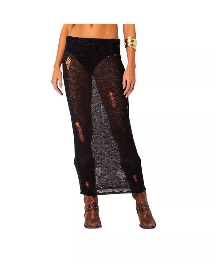 

Женская юбка макси Britt Distressed Knit Edikted, черный