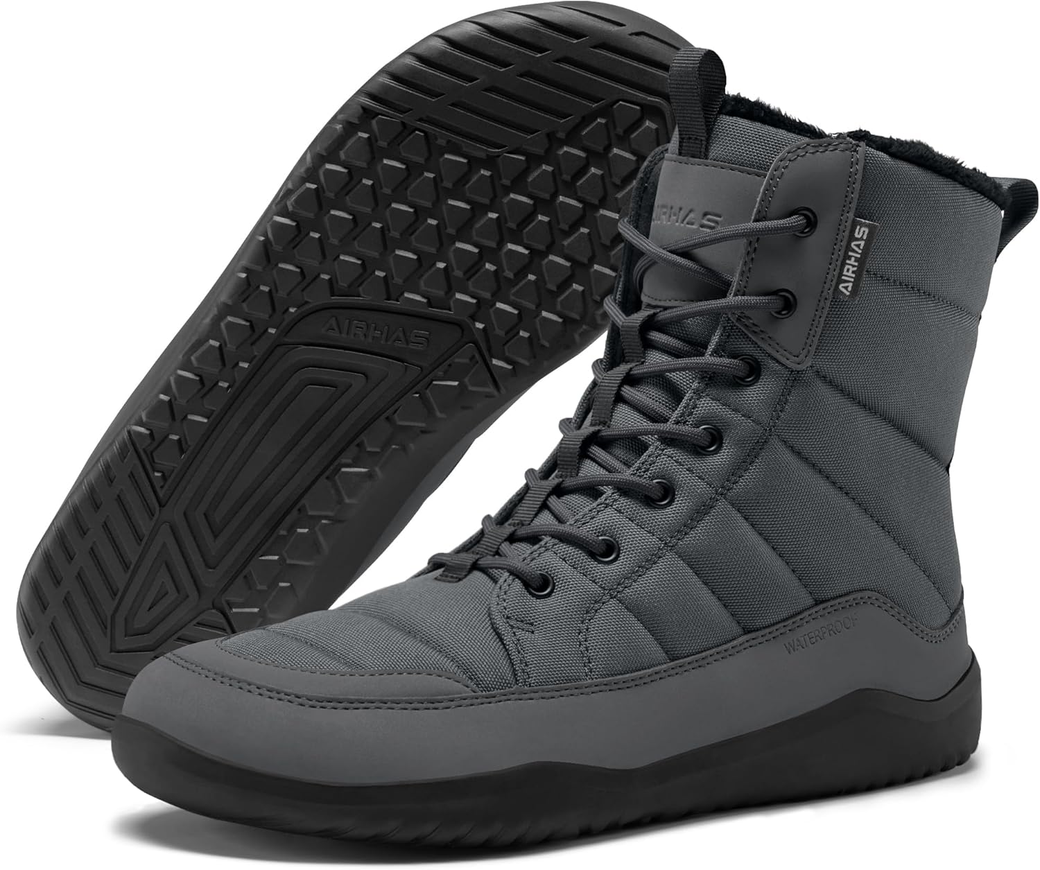 

Мужские зимние босоногообразные ботинки босоногообразные снежные ботинки с широкой носочной частью, подошвой с нулевым уклоном, теплые водоотталкивающие минималистичные кроссовки Airhas, темно-серый