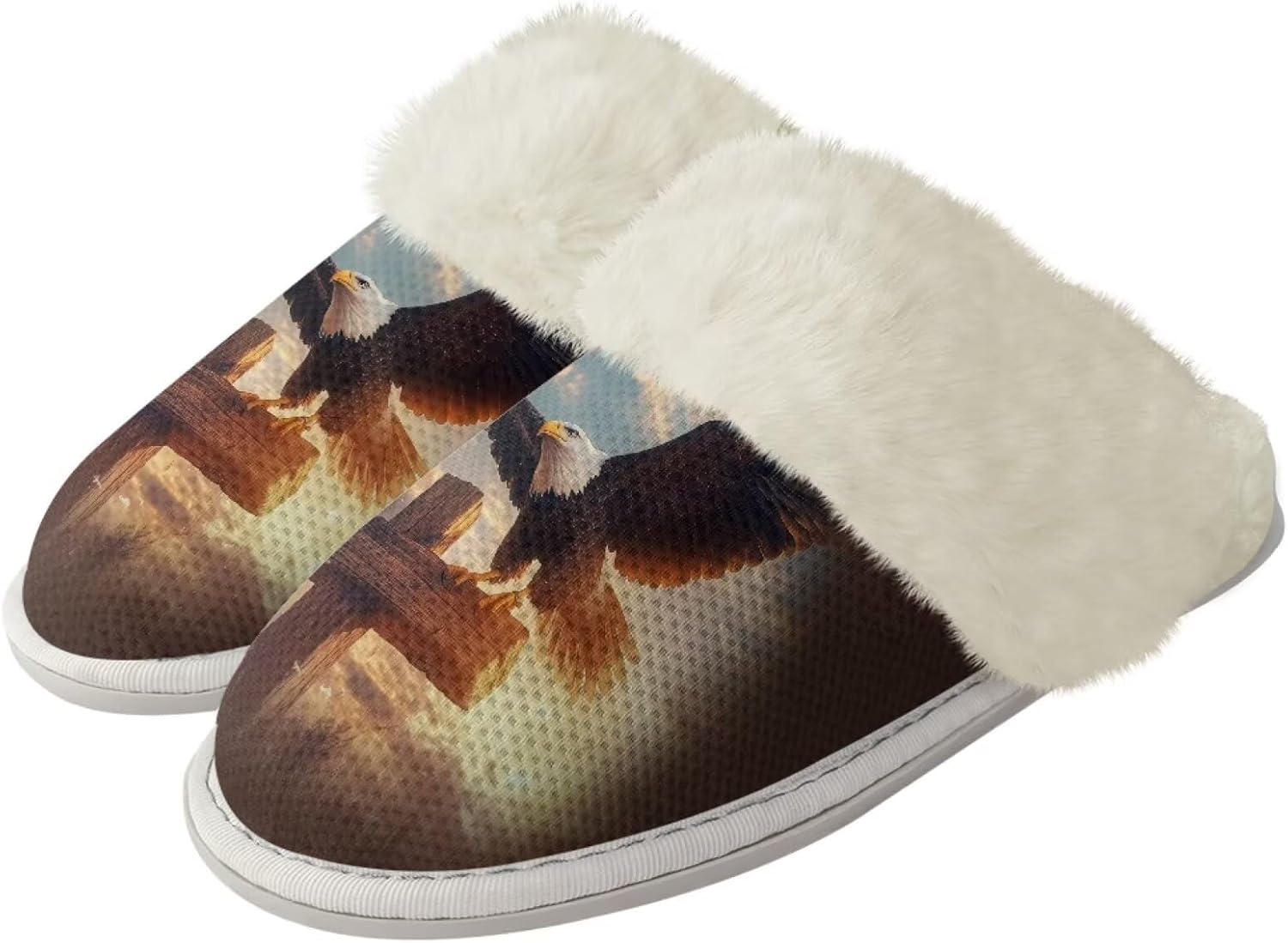 

Женские и мужские забавные пушистые тапочки с животными для пары, противоскользящие домашние туфли с резиновой подошвой, уютные Xixirimido, Eagle Cross