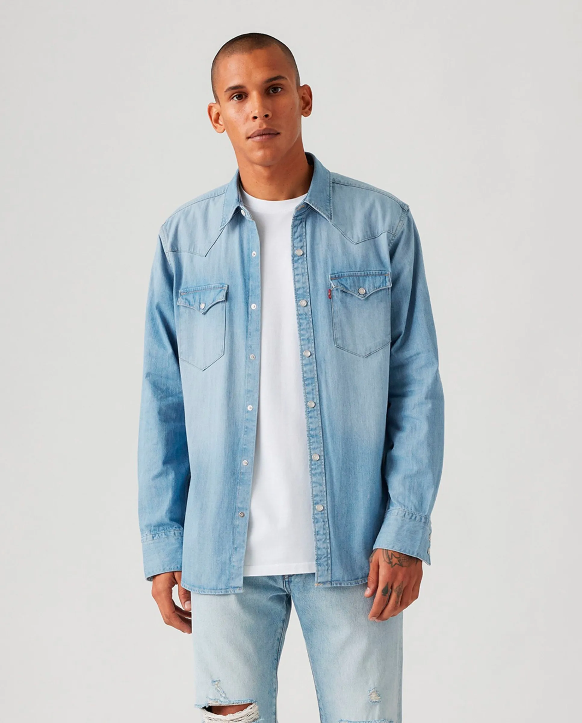 

Длинный рукав мужская джинсовая рубашка Levi'S, светло-голубой