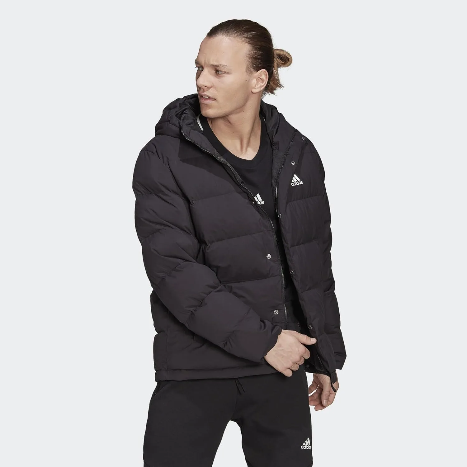 Мужская пуховая куртка Adidas Helionic с капюшоном, черный — фото 2