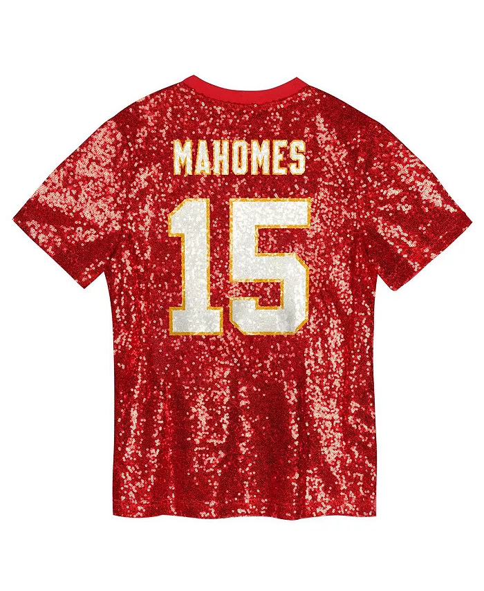 Детская модная футболка с пайетками Kansas City Chiefs Патрика Махома, красная, с V-образным вырезом Outerstuff — фото 2
