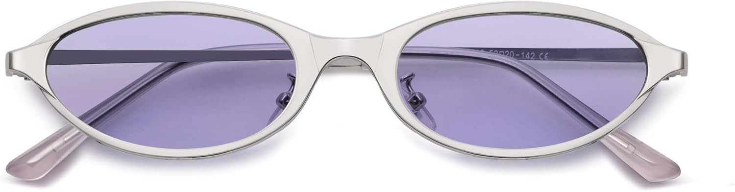 

Модные овальные солнцезащитные очки SOJOS «кошачий глаз» для женщин, стильные ретро-очки в стиле 80-х и 90-х, маленькие узкие солнцезащитные очки SJ1287, Matt Silver/Light Purple