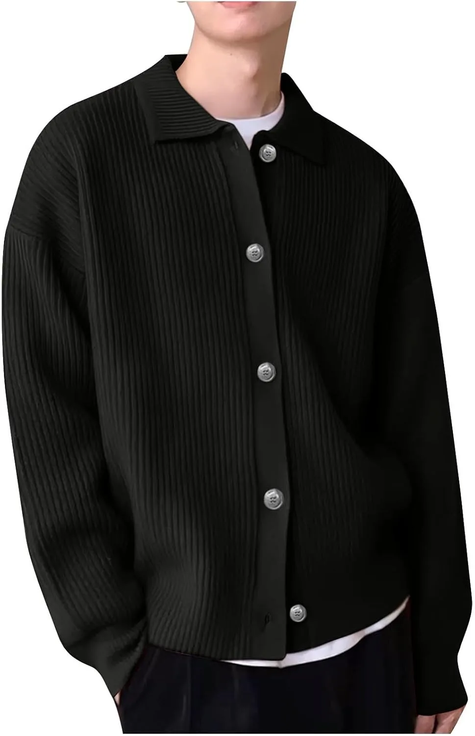 

Мужской вязаный кардиган на пуговицах с длинным рукавом