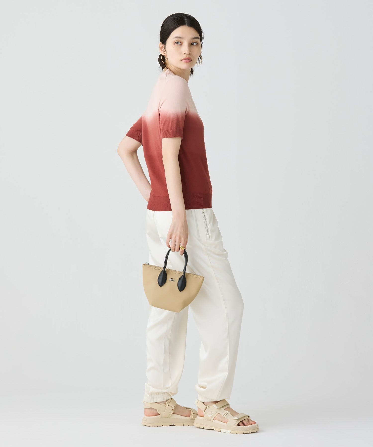 Футболка Lacoste с градиентным вязаным узором, коричневая — фото 3