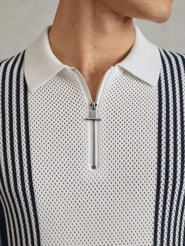 

Поло Reiss Berlin Open Stitch Half-Zip, цвет blue/white
