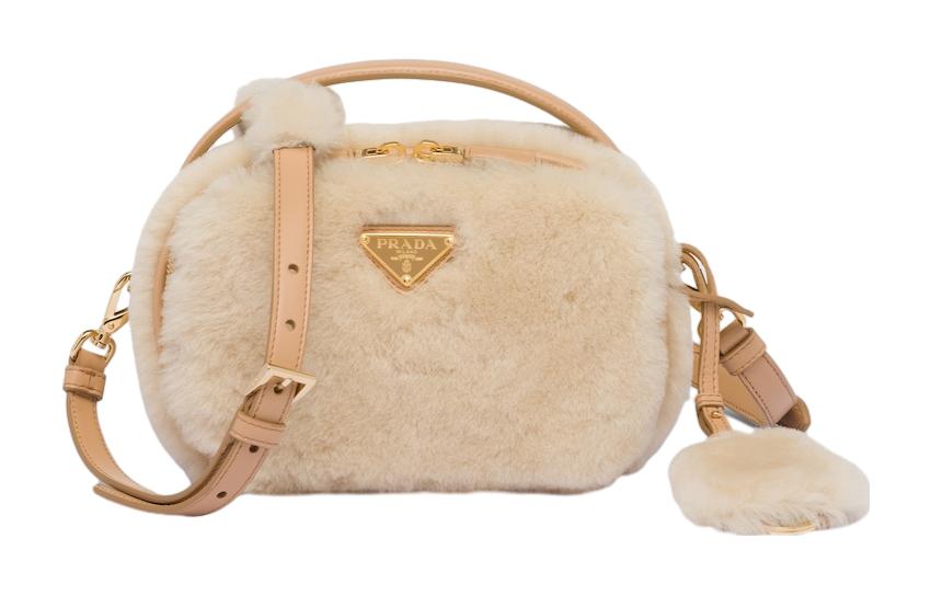 

Сумка на плечо из овчины, кроссбоди, мини-сумка женская натуральная и светло-умбра PRADA, basic set (bag+dust bag)