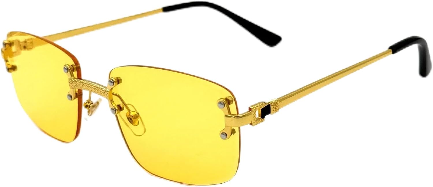 

Солнцезащитные очки с защитой UV400 | Без оправы, без заклепок, в стиле панк, с разноцветными линзами | Для женщин и мужчин, для занятий спортом на открытом воздухе и вождения DSVIGF, Yellow