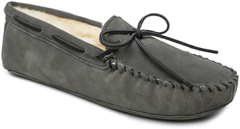 Мужские мокасины Minnetonka из овчины с мягкой кожаной подошвой, серый — фото 2