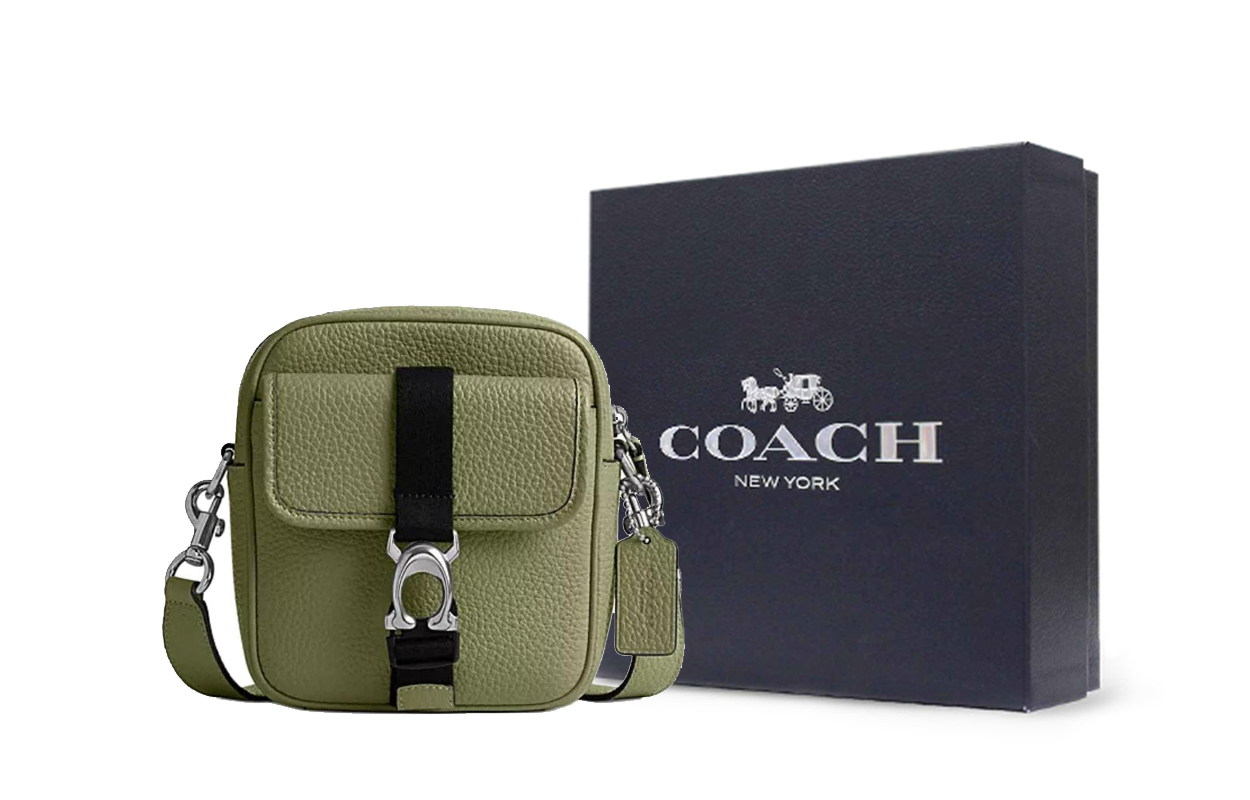 

Сумка через плечо мини мужская из личиевой зернистой кожи COACH, gift box set (basic set+черный box)