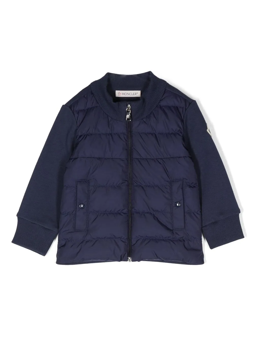 

Бомбер-пуховик с нашивкой-логотипом Moncler Enfant, синий