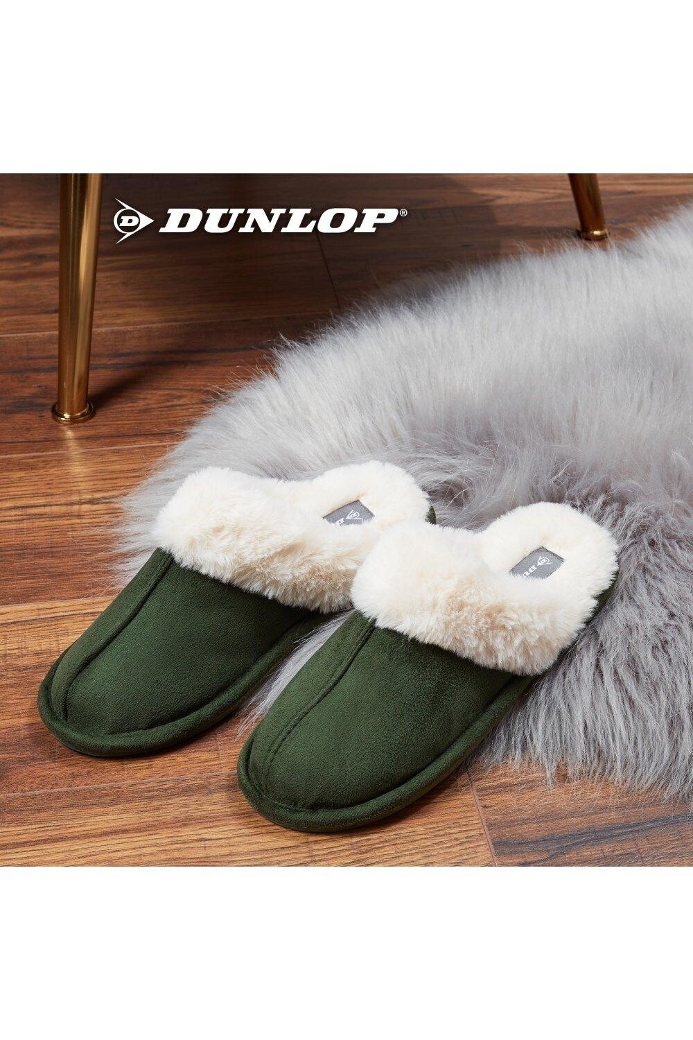 Домашние пушистые тапочки на толстой меховой подкладке Dunlop, зеленый — фото 3