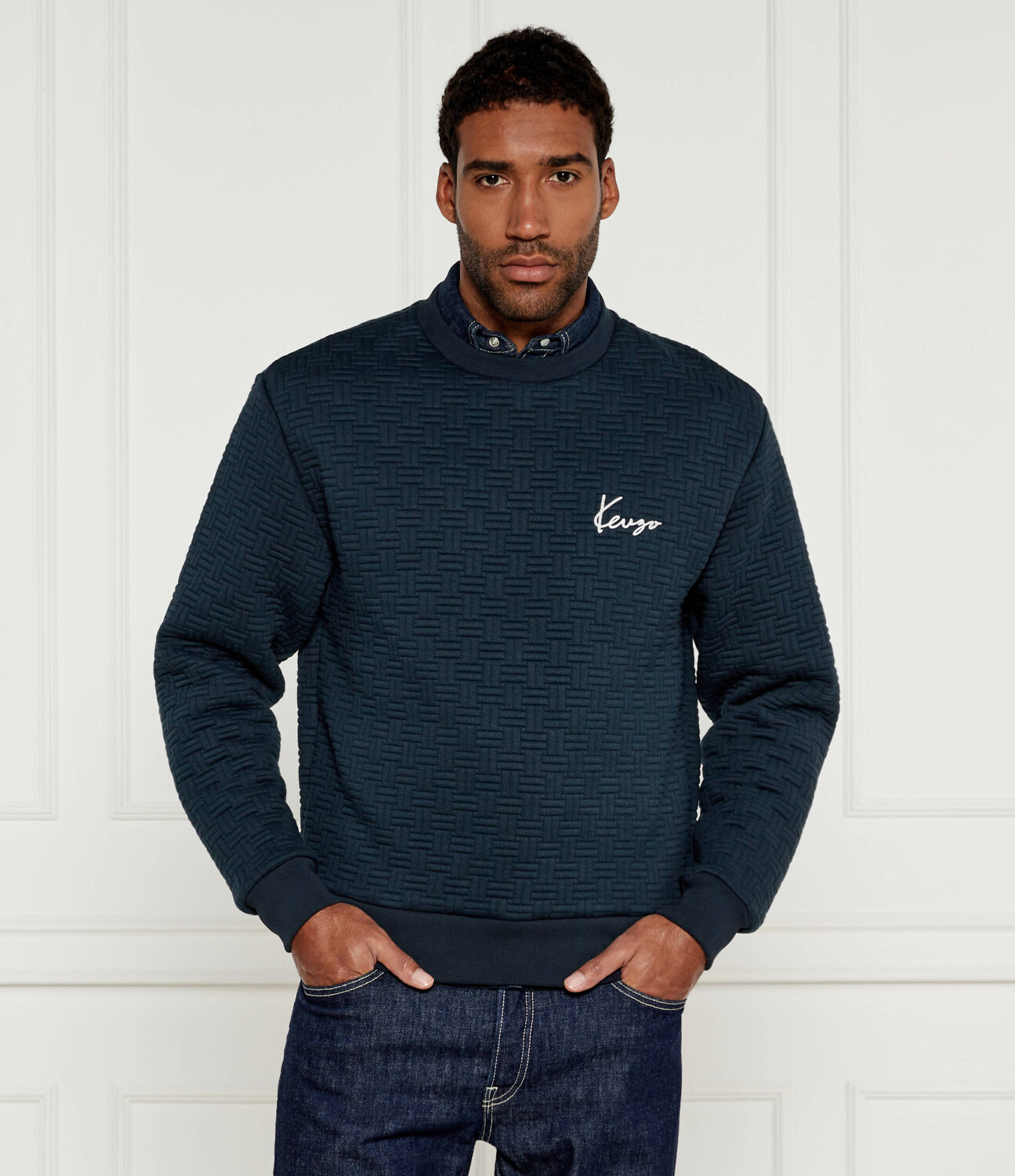 

Толстовка Kenzo Weave Classic fit, темно-синий