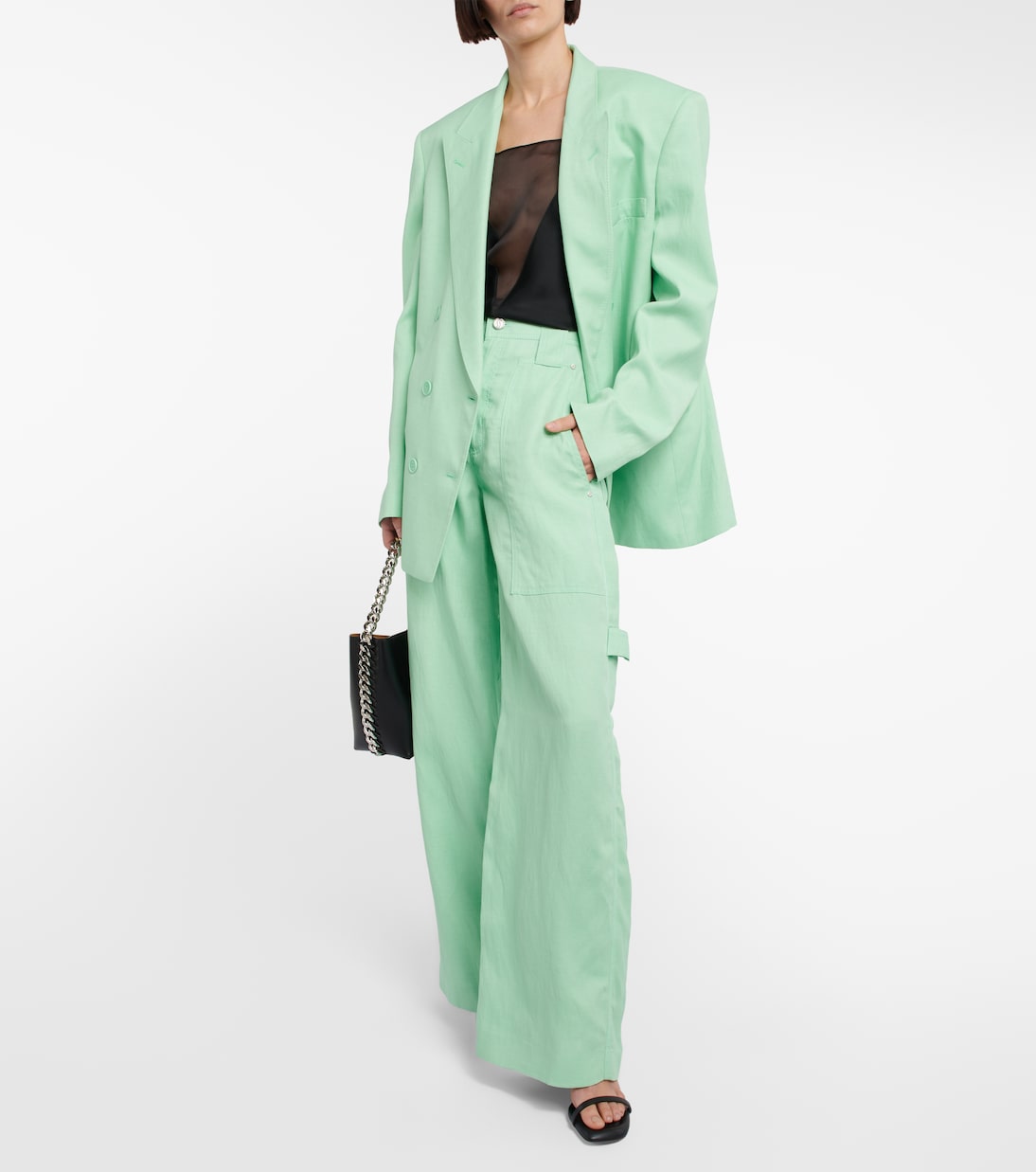 Широкие брюки с высокой талией Stella McCartney, Fluo Mint — фото 2