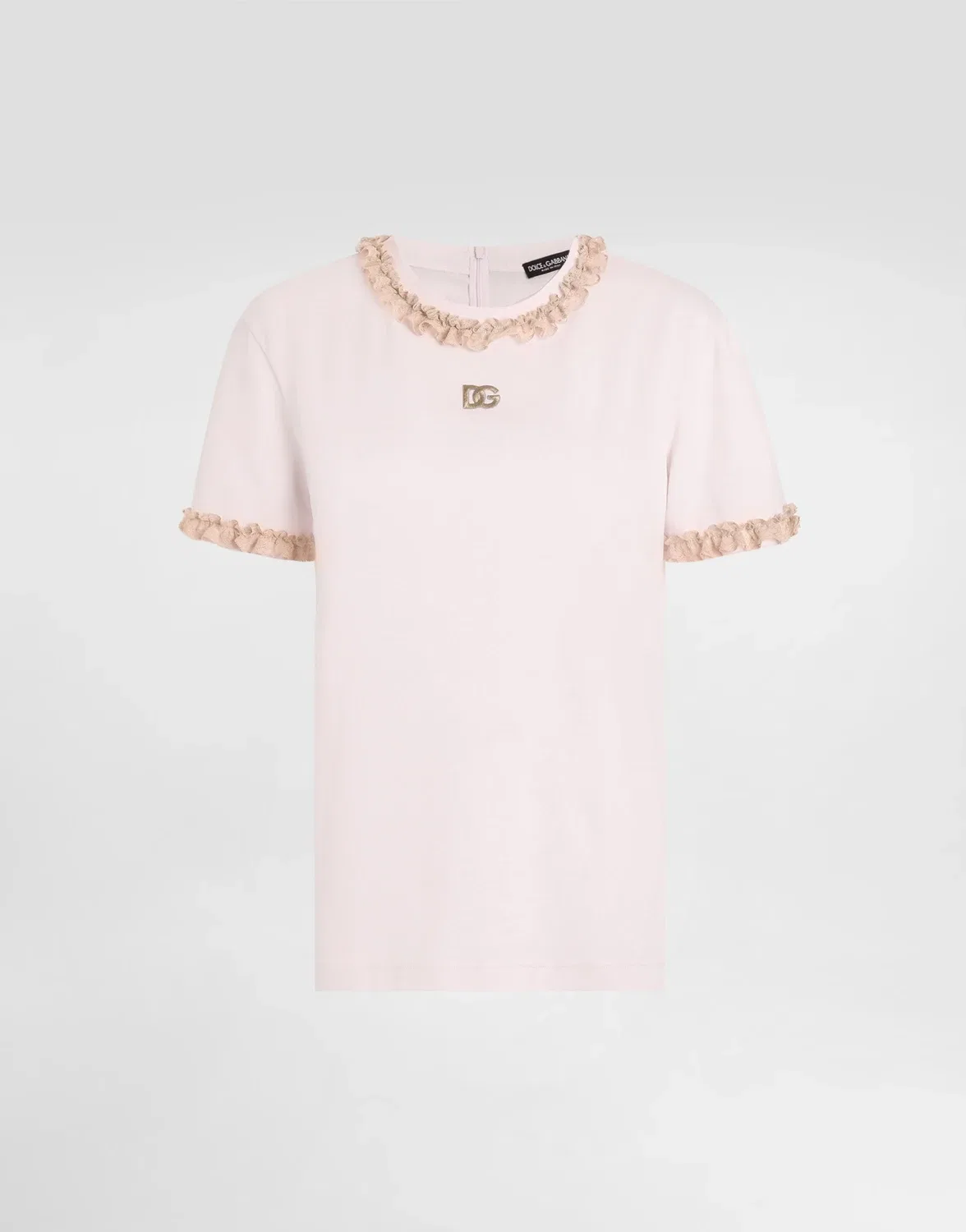 Футболка из трикотажа с кружевом и вышивкой DOLCE & GABBANA, розовый
