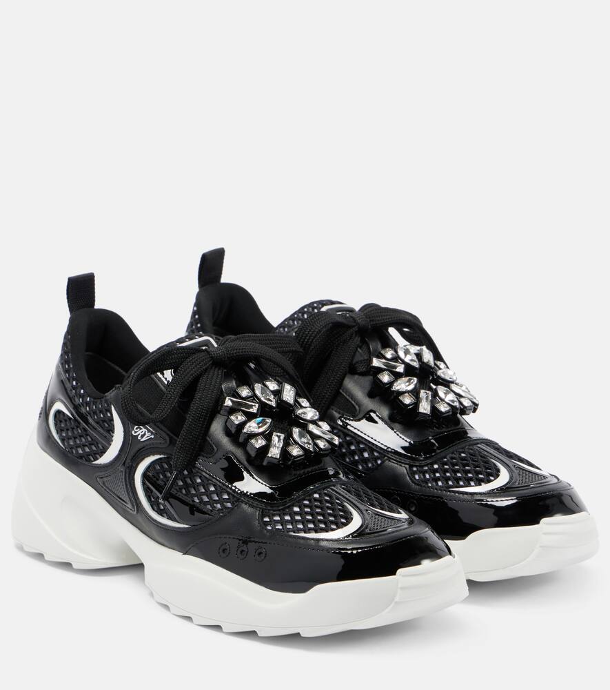 Кроссовки с кожаными вставками и декором Roger Vivier, B999(NERO)+B001(BIANCO)+0002