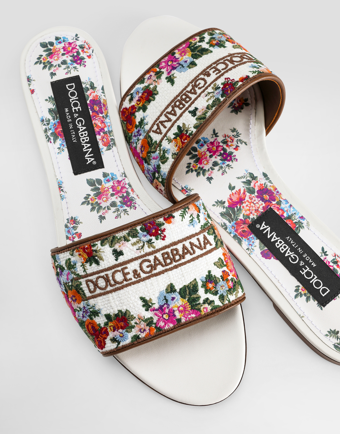 Кожаные тапочки из наппы с вышивкой DOLCE & GABBANA, белый — фото 4