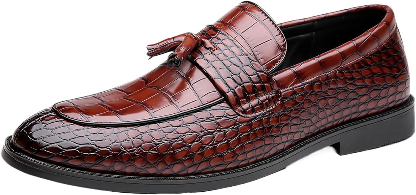 

Мужские кожаные лоферы FIFILAPIN с текстурой, массивным каблуком, ретро, с острым носком и кисточками, нескользящие, с удобной посадкой, для работы, бизнеса, свадьбы и официальных мероприятий, коричневый