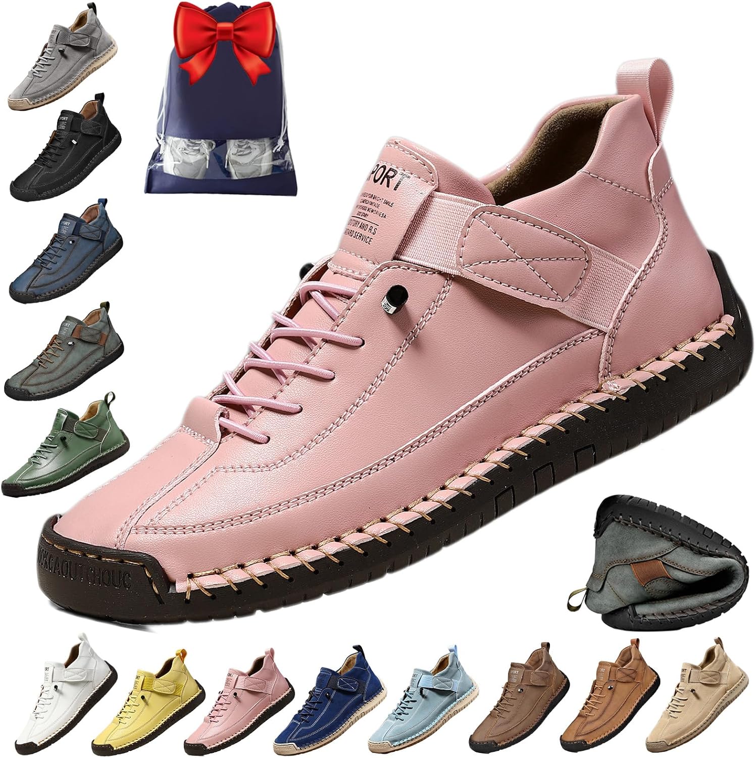 

Удобные ортопедические кроссовки, унисекс, ручная работа, кожаные удобные туфли, ботинки с мягкой ортопедической поддержкой Noclerv, розовый