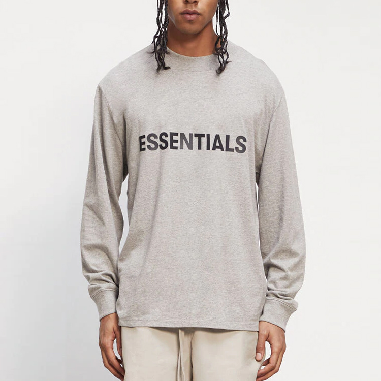 3D силиконовая аппликация Бокси длинный рукав Футболка Fear Of God Essentials, Овсяный — фото 4