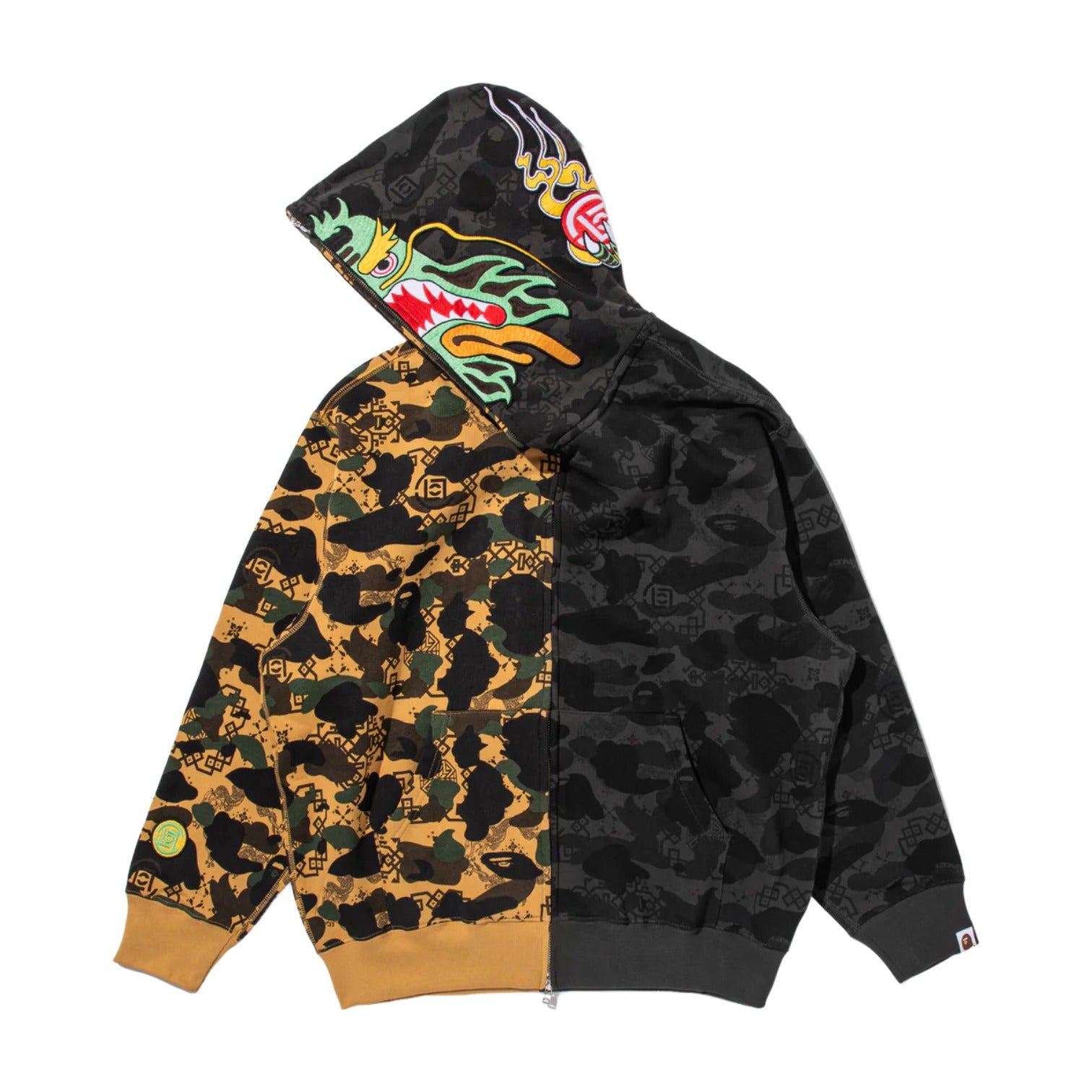 A Bathing Ape Худи BAPE X Clot Camo Split Shark Relaxed Fit Full Zip Hoodie, цвет 'Black' — фото 3