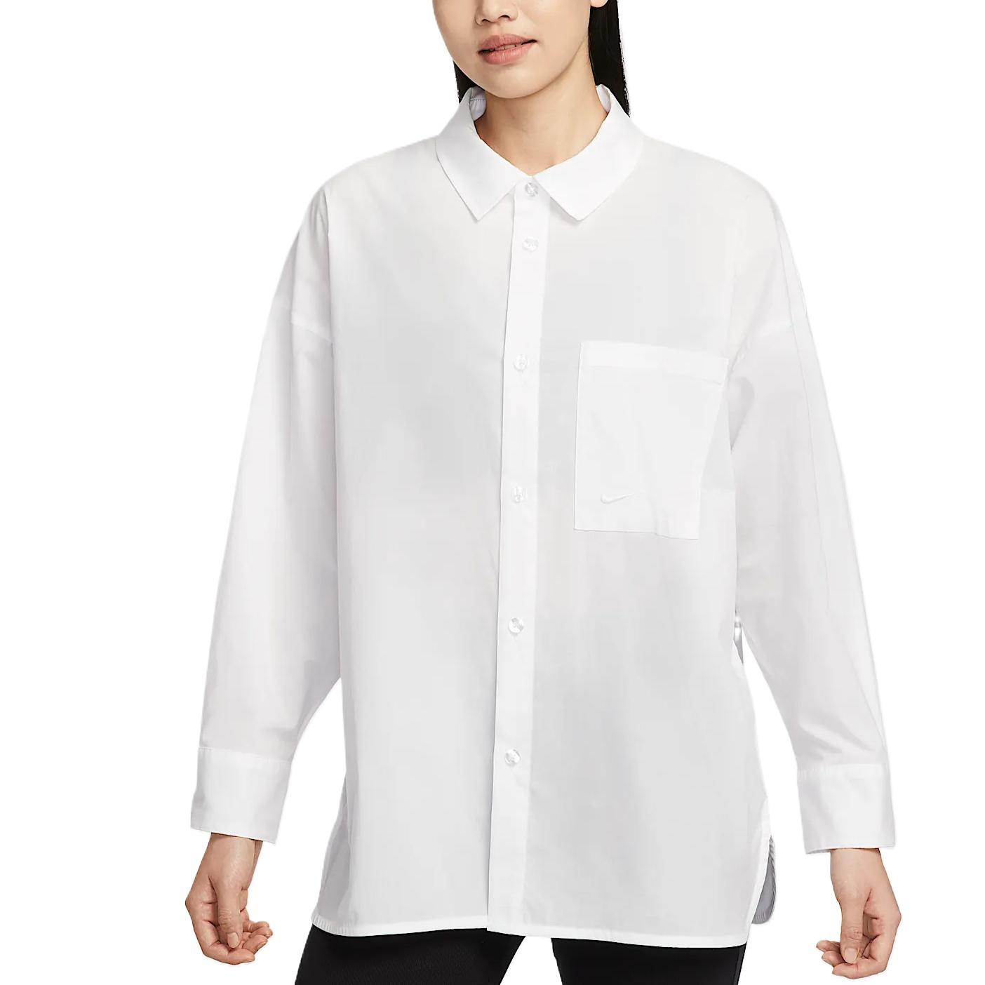 

Спортивная блузка Chill Poplin женская свободная с длинными рукавами на пуговицах Nike, белый