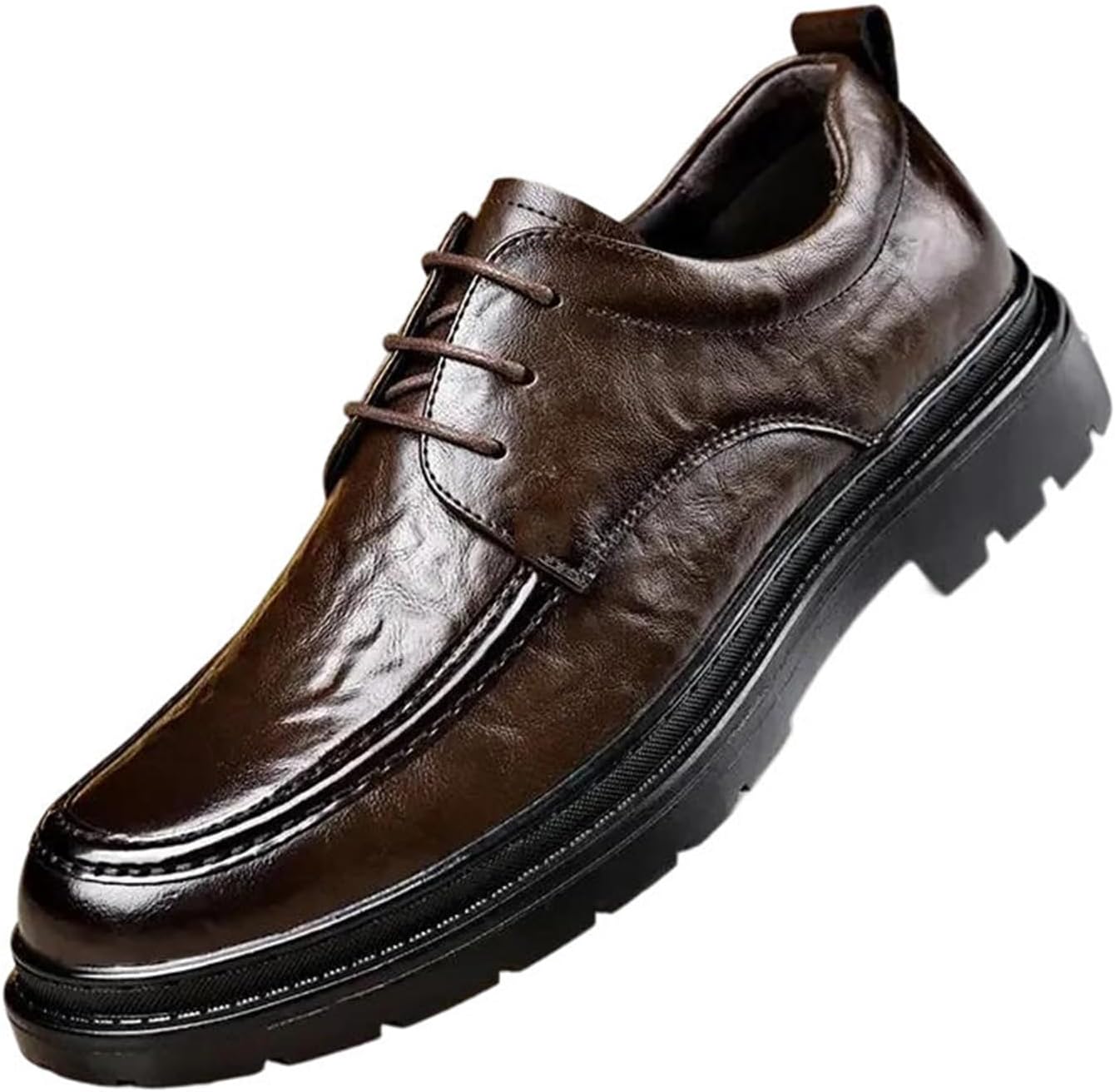 

Мужская кожаная обувь средний сезон классический деловой стиль, круглый носок, противоскользящая рабочая обувь, удобные повседневные офисные туфли Generic, коричневый