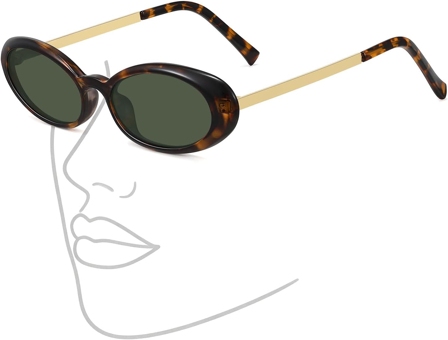 

Ретро-солнцезащитные очки овальной формы для женщин, модные винтажные очки в стиле 90-х и 2000-х, маленькие, узкие, с защитой от УФ-излучения Fozono, Green Lens Tortoise Frame