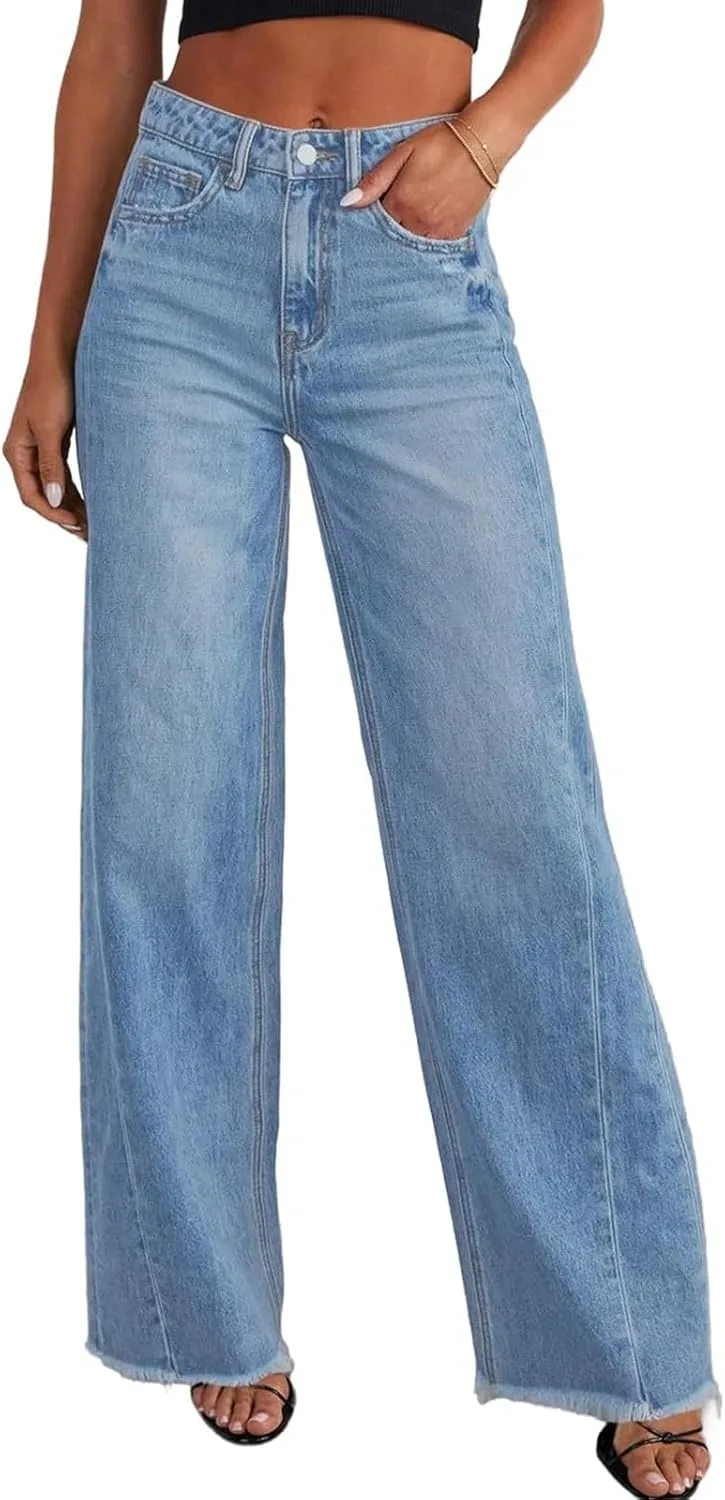 

Женские джинсы Wide Leg High Waisted Stretchy с потертым краем