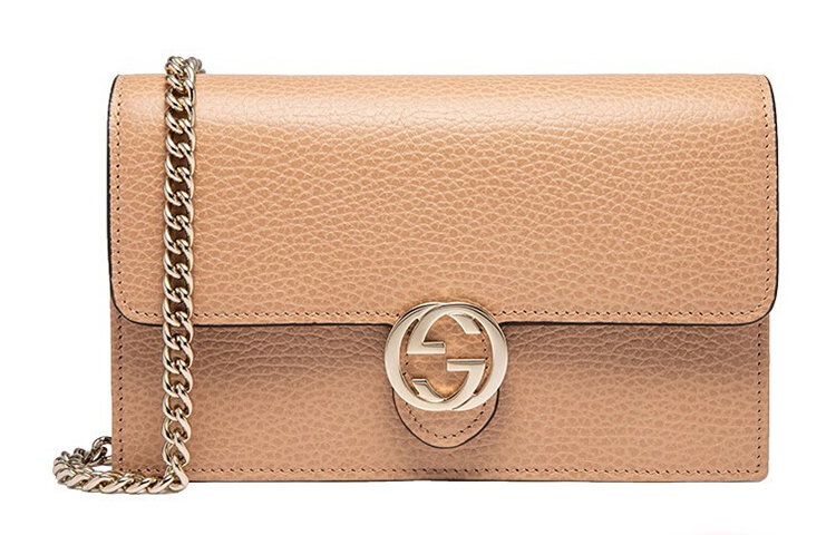 

GUCCI Double G Кожаная Сумка-кошелек на цепочке Через плечо Бежевая