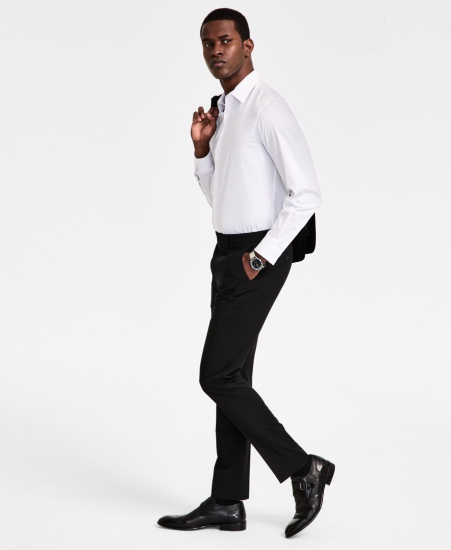 Мужские брюки от костюма из шерстяной смеси, зауженного кроя Calvin Klein, Black — фото 2