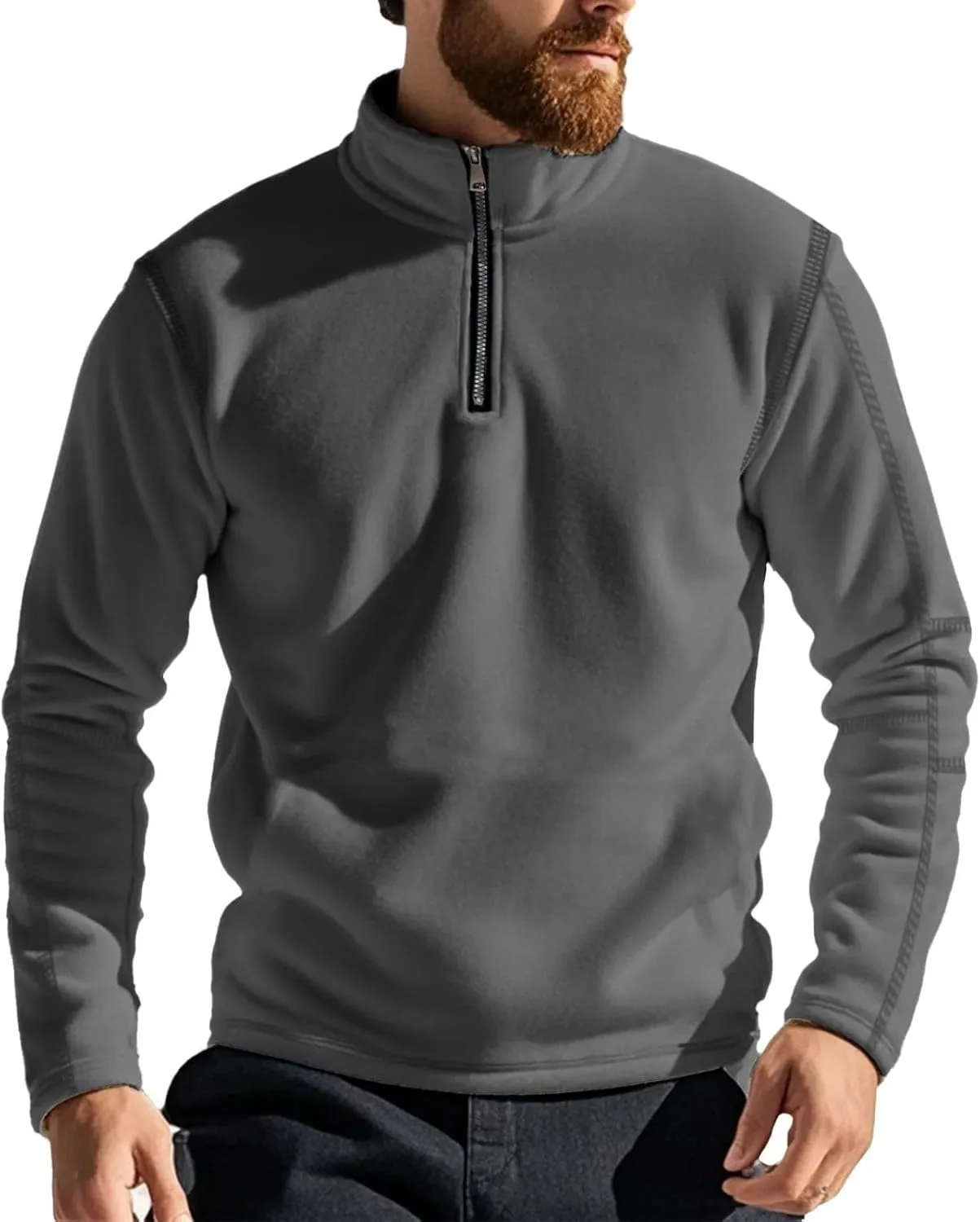 Свитер с воротником-стойкой, мужской, на молнии, с длинными рукавами, Polar Fleece — фото 3