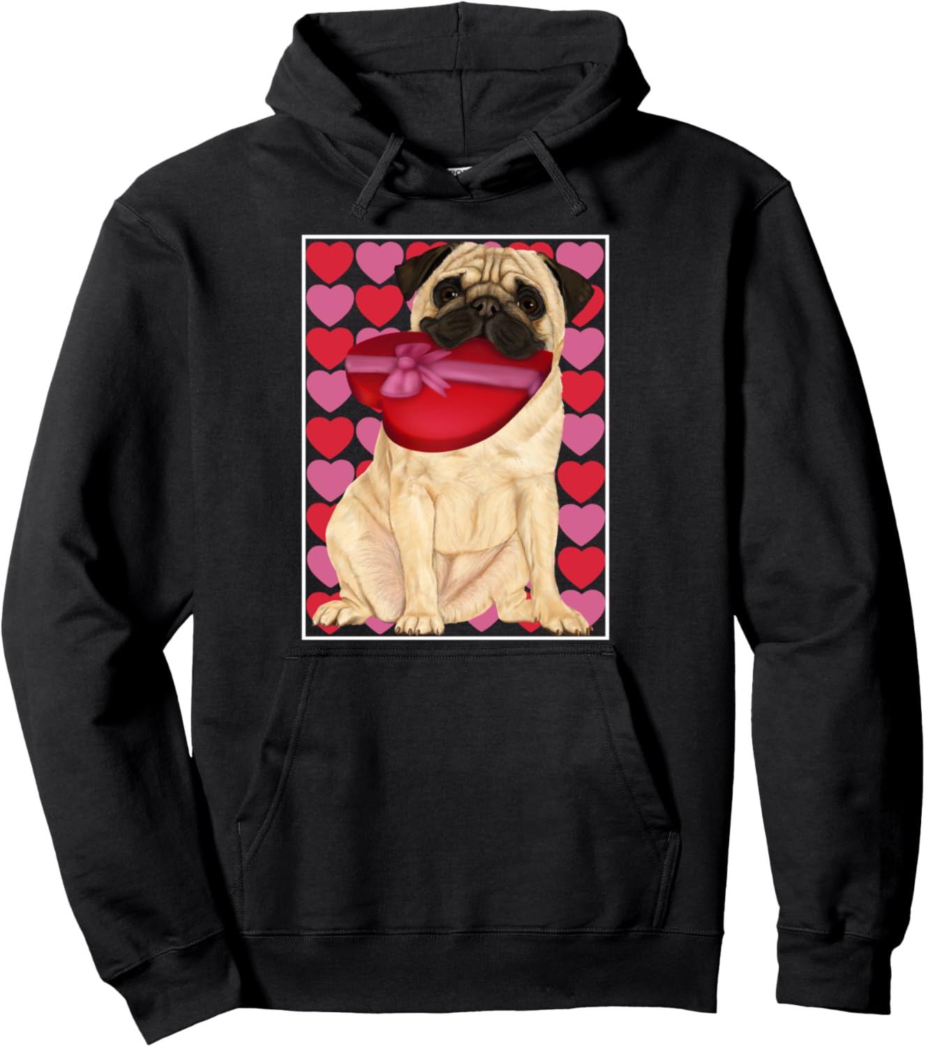 

Худи с изображением мопса ко Дню святого Валентина и коробочкой шоколадных конфет в форме сердца, черное Cute Valentines Animals, Черный, Худи с изображением мопса ко Дню святого Валентина и коробочкой шоколадных конфет в форме сердца, черное Cute Valenti