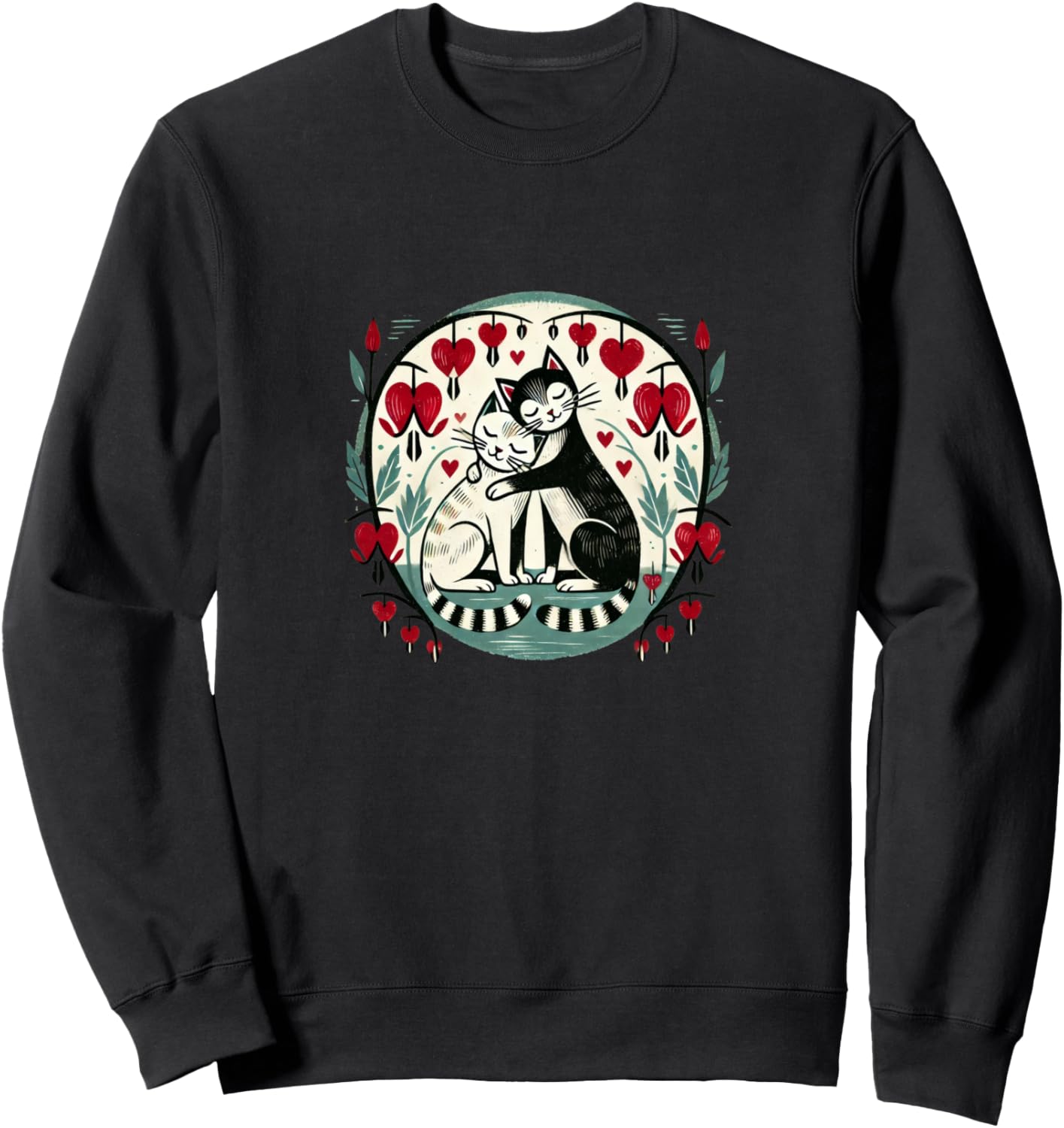 

Толстовка с рисунком «Кошачья любовь и кровоточащие сердца» Valentines Lovers Snugg, черный