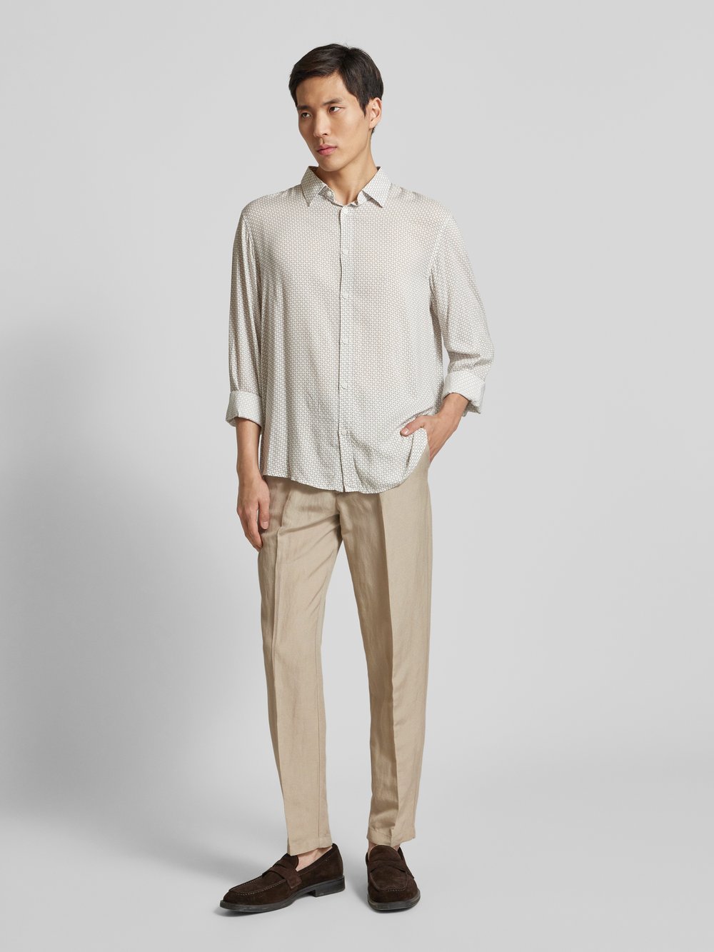 

Зауженные льняные брюки со стрелками ARMANI EXCHANGE, бежевый