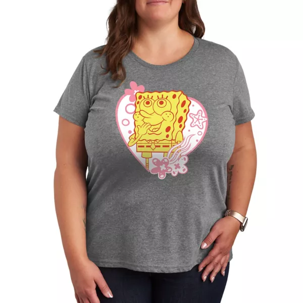

Футболка Plus size с принтом SpongeBob SquarePants в виде сердца Nickelodeon, серый