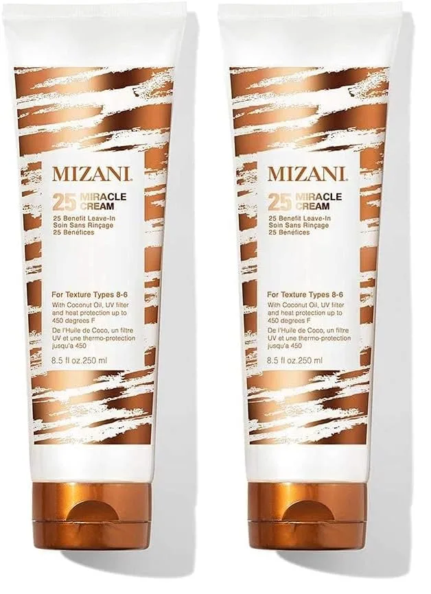 Mizani 25 Miracle Leave-In Cream - Увлажняющий крем для кудрей с кокосовым маслом, кондиционер для формирования локонов, против пушистости, термозащита, без силикона, без сульфатов. 251 мл (2 шт.)