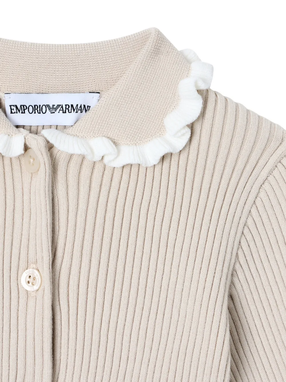 Топ в рубчик с рюшами Emporio Armani Kids, бежевый — фото 3