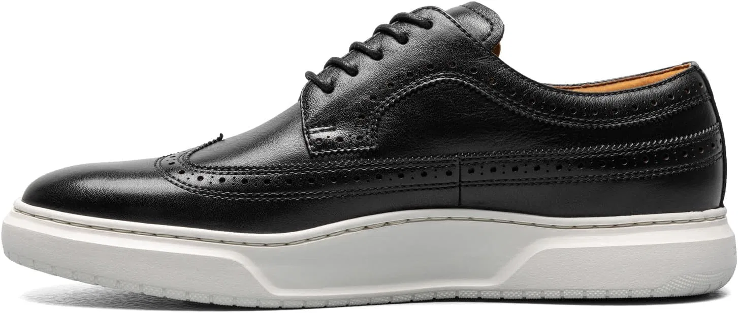 Мужские кроссовки Florsheim Premier Wingtip Lace Up Oxford Trainers, Black Smooth White Sole — фото 4