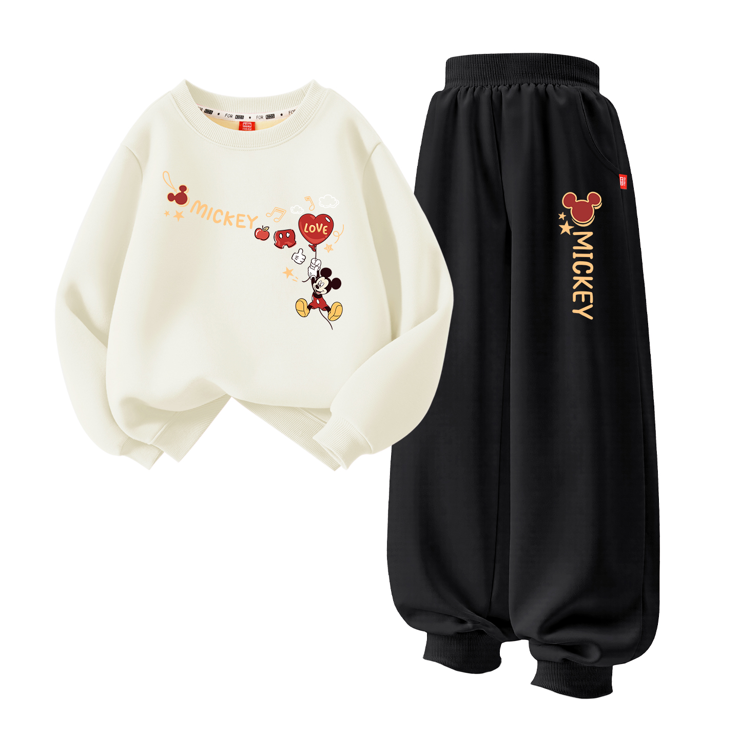 

Детская повседневная спортивная одежда с воротником-гольф утепленная Disney, [thickened and fleece-lined]new year qi_right upper айвори белый+new year qi черный